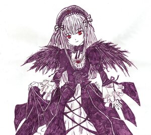 Rating: Safe Score: 0 Tags: 1girl black_wings cross-laced_clothes detached_collar dress frilled_sleeves frills hairband image juliet_sleeves long_hair long_sleeves looking_at_viewer puffy_sleeves red_eyes ribbon simple_background solo suigintou traditional_media white_background wings User: admin