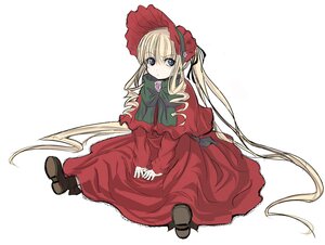 Rating: Safe Score: 0 Tags: 1girl blonde_hair blue_eyes bonnet bow bowtie capelet dress full_body green_bow green_neckwear image long_hair long_sleeves looking_at_viewer nanami_natsuki red_dress rozen_maiden shinku shoes simple_background sitting solo twintails v_arms very_long_hair white_background User: admin