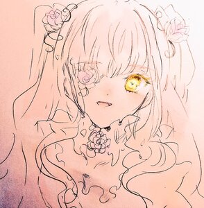 Rating: Safe Score: 0 Tags: 1girl bangs blush eyebrows_visible_through_hair flower hair_flower hair_ornament image kirakishou long_hair looking_at_viewer monochrome open_mouth pink_theme smile solo upper_body yellow_eyes User: admin