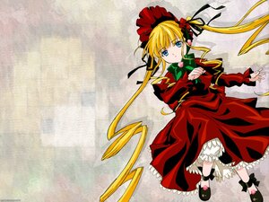 Rating: Safe Score: 0 Tags: 1girl black_footwear blonde_hair bloomers blue_eyes bonnet bow bowtie dress flower frills full_body green_bow green_neckwear image long_hair long_sleeves looking_at_viewer red_dress rose shinku shoes solo standing twintails underwear User: admin