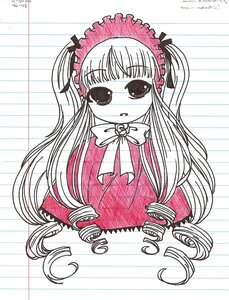 Rating: Safe Score: 0 Tags: 1girl blush bow dress drill_hair emphasis_lines eyepatch hairband heart image lolita_fashion long_hair monochrome shinku solo striped very_long_hair User: admin