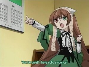 Rating: Safe Score: 0 Tags: 1girl brown_hair dress frills green_dress green_eyes heterochromia image long_hair long_sleeves open_mouth outstretched_arm pointing red_eyes ribbon solo suiseiseki very_long_hair User: admin