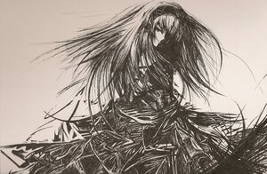 Rating: Safe Score: 0 Tags: 1girl akemi_homura black_hair flower graphite_(medium) greyscale hairband image kaname_madoka long_hair looking_at_viewer magical_girl monochrome simple_background solo spider_lily suigintou traditional_media very_long_hair weapon User: admin
