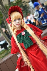 Rating: Safe Score: 0 Tags: 1girl blonde_hair blue_eyes blurry blurry_background blurry_foreground bonnet bow capelet depth_of_field dress lips long_hair long_sleeves looking_at_viewer multiple_girls photo realistic red_dress shinku solo solo_focus very_long_hair User: admin