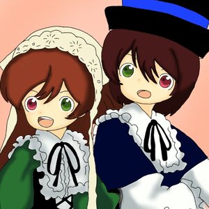 Rating: Safe Score: 0 Tags: 2girls :d blue_dress brown_hair dress frills green_dress green_eyes hat head_scarf heterochromia image long_hair long_sleeves multiple_girls open_mouth pair red_eyes ribbon short_hair siblings simple_background sisters smile souseiseki suiseiseki twins User: admin