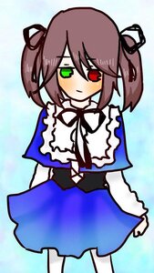 Rating: Safe Score: 0 Tags: 1girl blue_dress blush brown_hair capelet dress green_eyes heterochromia image long_hair long_sleeves looking_at_viewer pantyhose red_eyes ribbon solo souseiseki standing white_legwear User: admin