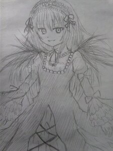 Rating: Safe Score: 0 Tags: 1girl choker dress frills graphite_(medium) greyscale hairband image long_hair long_sleeves looking_at_viewer monochrome open_mouth simple_background solo suigintou traditional_media wings User: admin