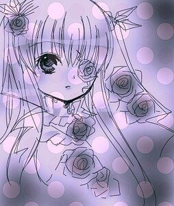 Rating: Safe Score: 0 Tags: 1girl :o barasuishou blush dress flower hair_ornament image lens_flare long_hair looking_at_viewer monochrome pink_flower pink_rose pink_theme red_rose rose solo traditional_media User: admin