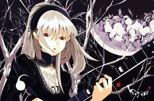 Rating: Safe Score: 0 Tags: 1girl bare_tree black_dress dress feathers flower full_moon hairband image long_hair long_sleeves moon night red_eyes solo suigintou tree upper_body wings User: admin
