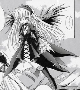 Rating: Safe Score: 0 Tags: 1girl blush dress frills greyscale hairband image long_hair long_sleeves looking_at_viewer monochrome solo suigintou very_long_hair wings User: admin