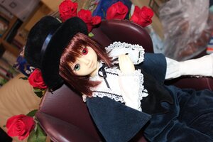 Rating: Safe Score: 0 Tags: 1girl blurry brown_hair doll dress flower frills green_eyes hat hat_flower heterochromia lolita_fashion long_sleeves looking_at_viewer pink_rose red_eyes red_flower red_rose rose sitting solo souseiseki suiseiseki User: admin