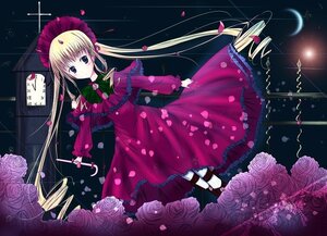 Rating: Safe Score: 0 Tags: 1girl blonde_hair blue_eyes bonnet bow crescent_moon dress flower image long_hair long_sleeves moon night petals pink_flower pink_rose red_dress rose rose_petals shinku solo twintails very_long_hair User: admin