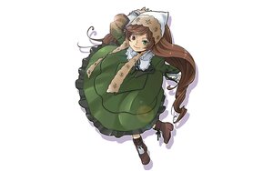 Rating: Safe Score: 0 Tags: 1girl boots brown_hair dress frills full_body green_dress green_eyes heterochromia image long_hair long_sleeves looking_at_viewer red_eyes smile solo suiseiseki twintails very_long_hair white_background User: admin