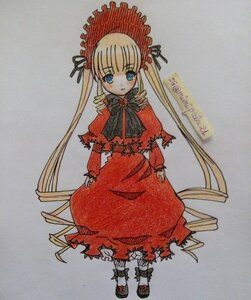 Rating: Safe Score: 0 Tags: 1girl bangs blonde_hair blue_eyes blush bonnet bow bowtie capelet dress drill_hair flower full_body image long_hair long_sleeves looking_at_viewer marker_(medium) photo red_dress shinku shoes solo standing traditional_media twintails very_long_hair User: admin