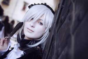 Rating: Safe Score: 0 Tags: 1girl blue_eyes blurry blurry_background blurry_foreground closed_mouth depth_of_field hair_over_one_eye hairband lips looking_at_viewer photo silver_hair solo suigintou white_hair User: admin