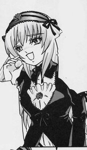 Rating: Safe Score: 0 Tags: 1girl blush choker dress flower frills greyscale hairband image long_hair long_sleeves looking_at_viewer monochrome open_mouth rose simple_background smile solo suigintou upper_body User: admin