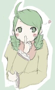Rating: Safe Score: 0 Tags: 1girl bangs blush finger_to_mouth green_background green_eyes green_hair heart image kanaria long_sleeves looking_at_viewer solo striped upper_body User: admin