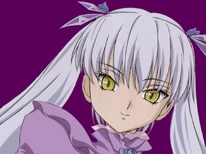 Rating: Safe Score: 0 Tags: 1girl bangs barasuishou close-up closed_mouth eyebrows_visible_through_hair frills hair_ribbon image long_hair looking_at_viewer purple_background ribbon simple_background smile solo upper_body yellow_eyes User: admin