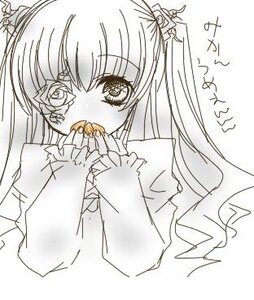 Rating: Safe Score: 0 Tags: 1girl bangs blush dress eating eyebrows_visible_through_hair food greyscale hair_ornament image kirakishou long_hair long_sleeves looking_at_viewer monochrome simple_background solo two_side_up upper_body User: admin