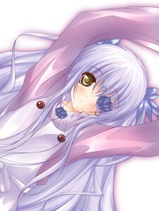 Rating: Safe Score: 0 Tags: 1girl arms_up barasuishou blue_rose blush dress eyepatch image long_hair long_sleeves looking_at_viewer lying on_back rose silver_hair solo striped upper_body vertical_stripes very_long_hair yellow_eyes User: admin