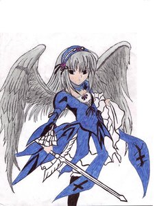 Rating: Safe Score: 0 Tags: 1girl black_wings blue_dress dress flower frills full_body hairband image long_hair long_sleeves solo suigintou traditional_media wings User: admin