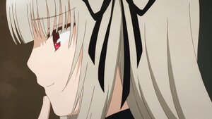 Rating: Safe Score: 0 Tags: 1girl bangs black_ribbon closed_mouth eyebrows_visible_through_hair face hair_ribbon image portrait profile red_eyes ribbon simple_background smile solo suigintou User: admin