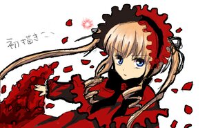 Rating: Safe Score: 0 Tags: 1girl blonde_hair blue_eyes dress flower image long_hair long_sleeves petals red_dress red_flower red_rose rose rose_petals shinku solo twintails white_background User: admin