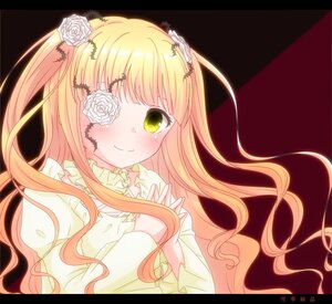 Rating: Safe Score: 0 Tags: 1girl blonde_hair blush dress eyepatch flower hair_flower hair_ornament image kirakishou letterboxed long_hair rose smile solo thorns two_side_up very_long_hair white_flower white_rose User: admin