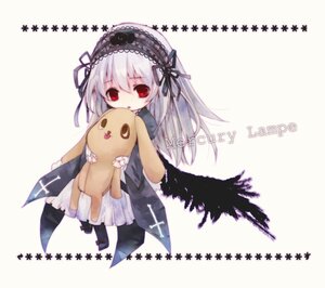 Rating: Safe Score: 0 Tags: 1girl black_wings cross dress hairband image lolita_hairband long_hair looking_at_viewer red_eyes ribbon solo star_(symbol) starry_background striped stuffed_animal suigintou vertical_stripes wings User: admin
