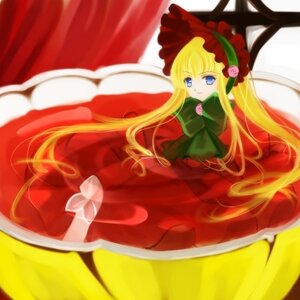 Rating: Safe Score: 0 Tags: 1girl blonde_hair blue_eyes blurry bonnet bow bowtie cup depth_of_field dress flower green_bow image long_hair long_sleeves looking_at_viewer pink_rose red_dress rose shinku solo teacup very_long_hair User: admin