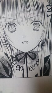 Rating: Safe Score: 0 Tags: 1girl bangs dress eyebrows_visible_through_hair greyscale image long_hair looking_at_viewer monochrome ribbon solo suigintou User: admin