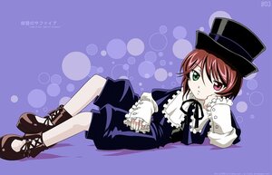 Rating: Safe Score: 0 Tags: 1boy boots brown_hair frills full_body green_eyes hat heterochromia image long_sleeves looking_at_viewer lying red_eyes ribbon short_hair solo souseiseki top_hat white_legwear User: admin