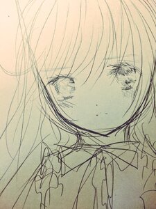 Rating: Safe Score: 0 Tags: 1girl closed_mouth collared_shirt crying crying_with_eyes_open eyebrows_visible_through_hair image long_hair looking_at_viewer monochrome simple_background sketch solo suiseiseki tears traditional_media User: admin