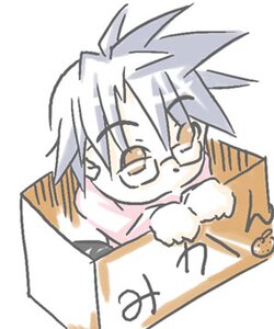 Rating: Safe Score: 0 Tags: 1boy ahoge box cardboard_box glasses human in_box in_container sakurada_jun simple_background solo traditional_media white_background yellow_eyes User: admin