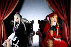 Rating: Safe Score: 0 Tags: 2girls blonde_hair curtains dress long_hair long_sleeves multiple_cosplay multiple_girls shinku silver_hair sitting suigintou tagme User: admin