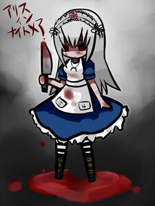 Rating: Safe Score: 0 Tags: 1girl blood blue_dress boots dress frills full_body hairband image knife long_hair puffy_sleeves red_eyes solo suigintou User: admin