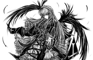 Rating: Safe Score: 0 Tags: 1girl dress feathers greyscale hairband image long_hair long_sleeves looking_at_viewer monochrome solo suigintou very_long_hair wings User: admin