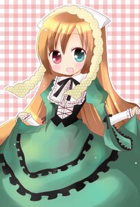 Rating: Safe Score: 0 Tags: 1girl :d argyle argyle_background blush brown_hair checkered checkered_background checkered_floor dress frills green_dress head_scarf heterochromia image long_hair long_sleeves looking_at_viewer open_mouth plaid_background red_eyes smile solo suiseiseki very_long_hair User: admin