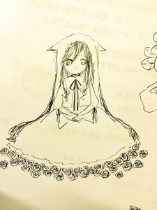 Rating: Safe Score: 0 Tags: 1girl animal_ears closed_mouth dress flower image long_hair long_sleeves looking_at_viewer monochrome ribbon rose sepia solo suiseiseki very_long_hair User: admin