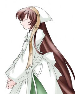 Rating: Safe Score: 0 Tags: 1girl brown_hair closed_eyes dress gradient_hair image long_hair long_sleeves multicolored_hair simple_background solo suiseiseki veil very_long_hair white_background User: admin