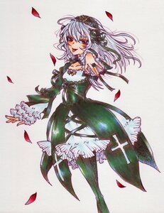 Rating: Safe Score: 0 Tags: 1girl choker dress flower frills hairband image long_hair pantyhose petals red_eyes ribbon rose rose_petals silver_hair solo suigintou tongue tongue_out traditional_media User: admin