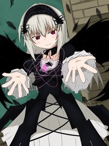 Rating: Safe Score: 0 Tags: 1girl black_wings blush dress frills hairband image long_hair long_sleeves looking_at_viewer red_eyes ribbon silver_hair smile solo suigintou wings User: admin