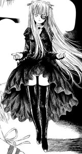 Rating: Safe Score: 0 Tags: 1girl barasuishou black_legwear dress expressionless full_body greyscale image long_hair long_sleeves looking_at_viewer monochrome solo thighhighs User: admin