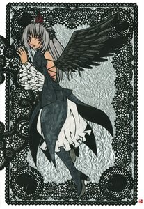 Rating: Safe Score: 0 Tags: 1girl black_wings boots dress flower frills high_heels image long_hair long_sleeves looking_at_viewer looking_back red_eyes silver_hair solo suigintou wings User: admin