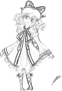 Rating: Safe Score: 0 Tags: 1girl bow cross-laced_footwear dress drill_hair full_body greyscale hinaichigo image long_sleeves monochrome ribbon short_hair signature smile solo white_background User: admin