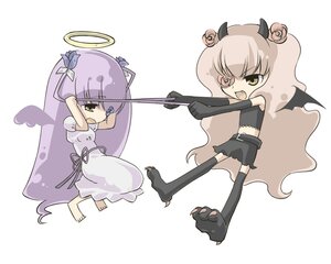 Rating: Safe Score: 0 Tags: 2girls barasuishou chibi dress elbow_gloves flower gloves halo horns image kirakishou long_hair multiple_girls pair rose striped thighhighs wings yellow_eyes User: admin