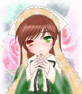 Rating: Safe Score: 0 Tags: 1girl bangs blush brown_hair dress frills green_dress green_eyes heterochromia image long_sleeves looking_at_viewer ribbon short_hair solo suiseiseki upper_body User: admin