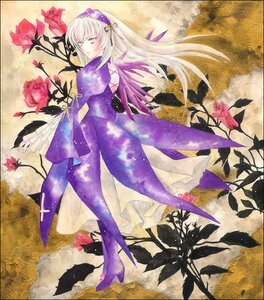 Rating: Safe Score: 0 Tags: 1girl dress flower hairband image long_hair long_sleeves purple_dress purple_flower silver_hair solo suigintou traditional_media very_long_hair wide_sleeves wings User: admin