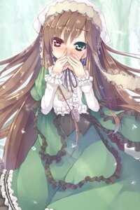 Rating: Safe Score: 0 Tags: 1girl blush brown_hair covering_mouth dress frills green_dress green_eyes heterochromia image long_hair long_sleeves looking_at_viewer red_eyes ribbon solo suiseiseki very_long_hair User: admin