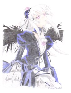 Rating: Safe Score: 0 Tags: 1girl black_ribbon black_wings dress flower frills hairband image long_hair long_sleeves pink_eyes puffy_sleeves ribbon silver_hair simple_background solo suigintou white_background wings User: admin